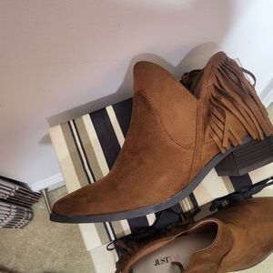 Justfab Maureen brown fringe ankle boots
